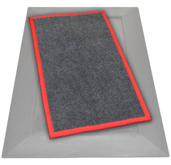 SaniStride Low Profile shoe sanitizer mat disinfects the bottoms of footwear once customer adds sanitizer, meets ADA specifications, antimicrobial mat