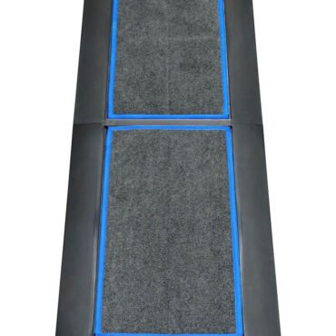 SaniStride Low Profile 2 piece Long Runner shoe sanitizing mat system disinfects shoe bottoms when sanitizer is added and meets ADA specifications