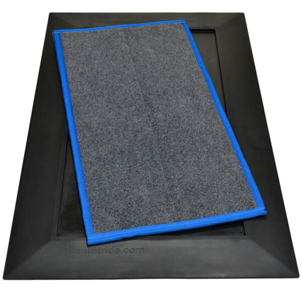 SaniStride Low Profile 1/2” deep shoe sanitizer mat disinfects the bottoms of footwear once customer adds sanitizer, meets ADA specifications, Boot dip mat, shoe sanitizing mat, mat with disinfectant, antimicrobial mat, kill germs on shoes, Sanistride, Stride mat, sanitizer mat, industrial disinfecting mat, sanitizing doormat, shoe disinfectant mat, shoe sanitizing mat, boot disinfectant mat, sanitizer mat, sanitizing mat, disinfectant door mat