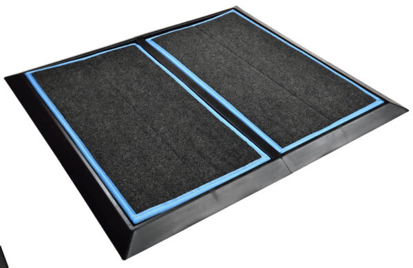 SaniStride 1" deep 2 piece Wide Runner boot Dip mat system sanitizes boot bottoms once sanitizer is added