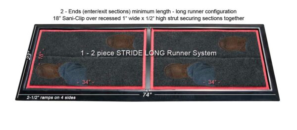 SaniStride Stride 2 piece Long Runner sanitizer boot dip mat system disinfects boot bottoms when sanitizer is added, Boot dip mat, shoe sanitizing mat, mat with disinfectant, antimicrobial mat, kill germs on shoes, Sanistride, Stride mat, sanitizer mat, industrial disinfecting mat, sanitizing doormat, shoe disinfectant mat, shoe sanitizing mat, boot disinfectant mat, sanitizer mat, sanitizing mat, disinfectant door mat